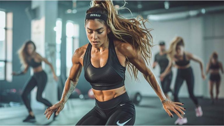 close up of women working out, in workout class.