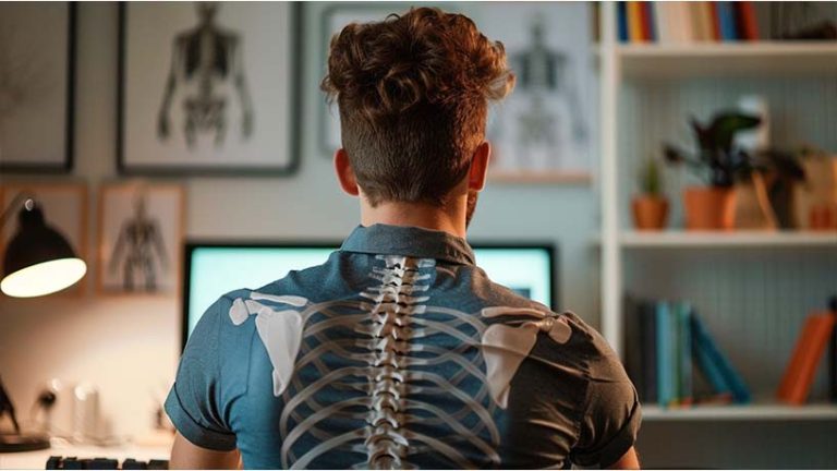 man with spin skeleton over shirt