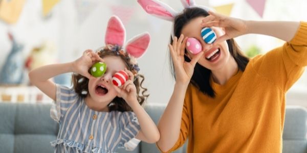 mom and daughter doing easter activities