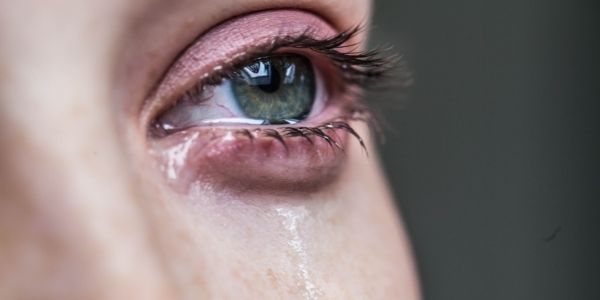 close up of eye crying