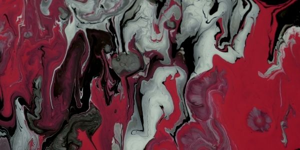 acrylic pouring painting red black and grey