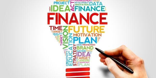 finance word bubble in the shape of a lightbulb