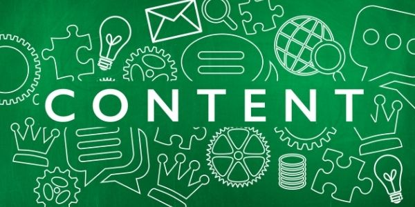 green with white drawings and the word content in the middle