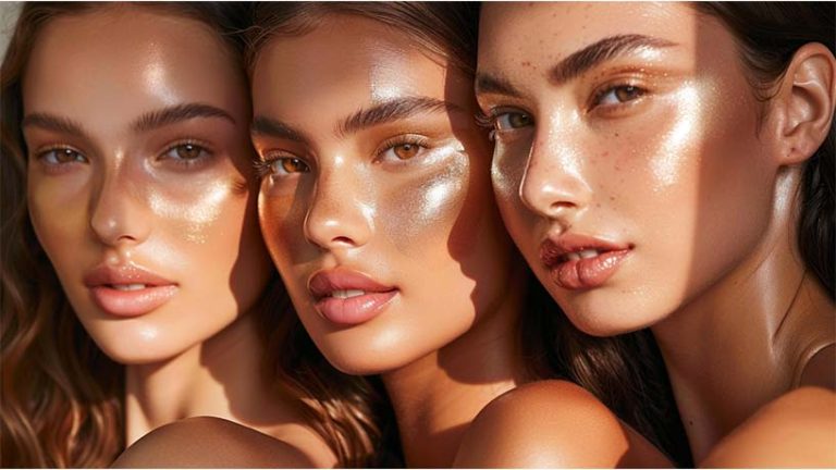three women, close up on their glowy face